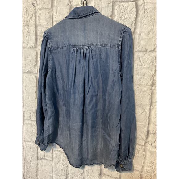 Two 2 Fly Western Denim Shirt Size Small Turquoise Snap Accents - Picture 5 of 6